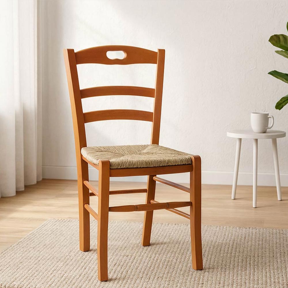 Chaise de salle à manger en bois cerisier avec siège en paille palustre - 2