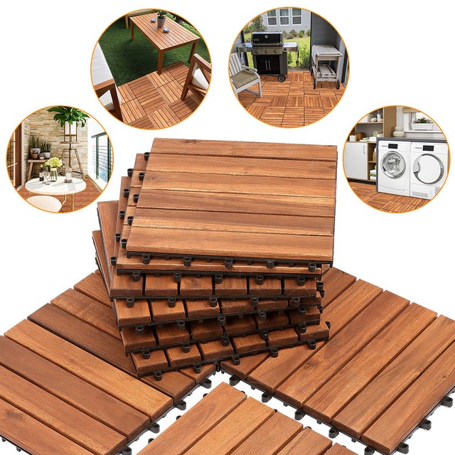 22x Dalles de terrasse en bois d'acacia 2m² Dalle clipsable 30x30cm Revêtement de sol extérieur terrasse jardin