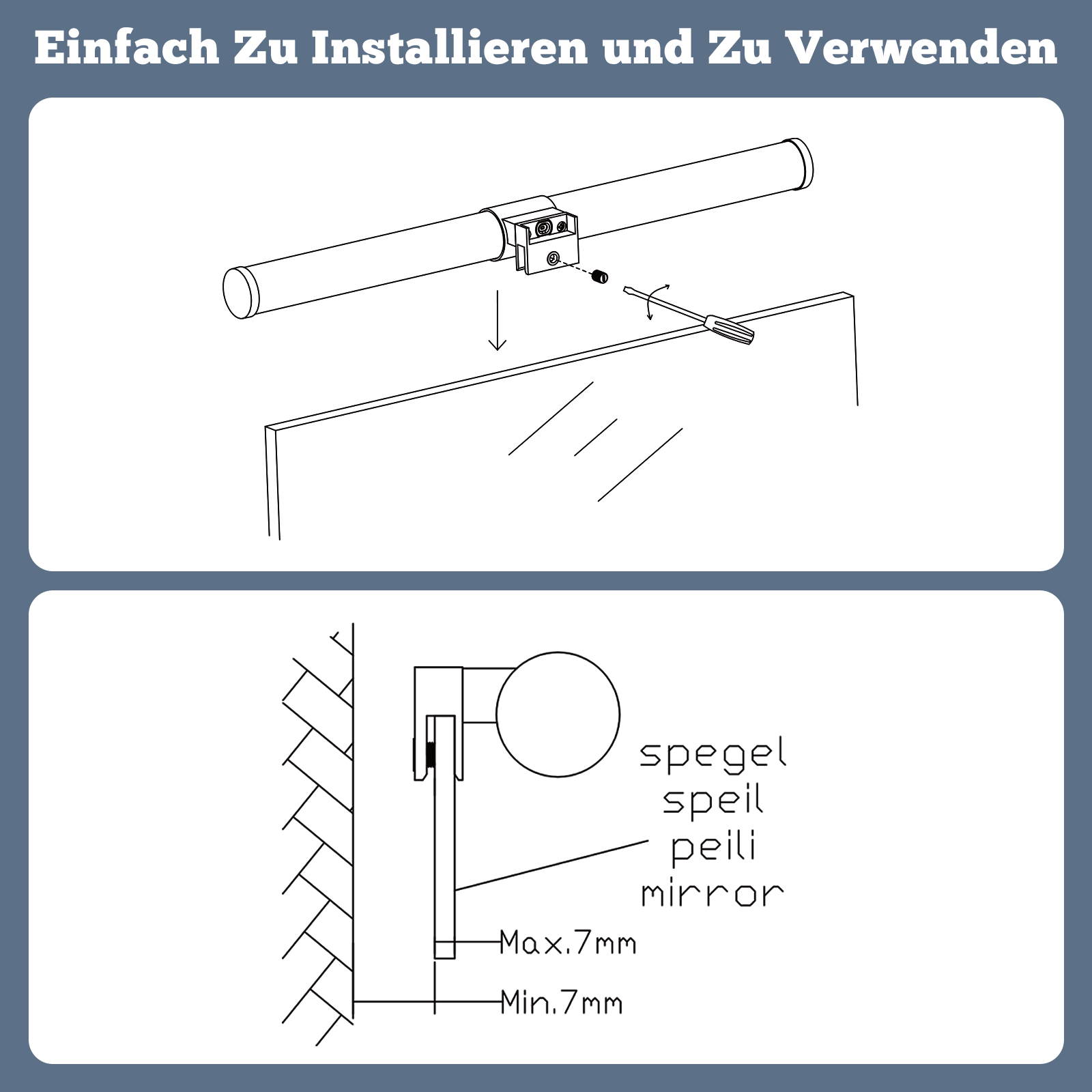 ZMH Lámpara LED para espejo de baño, blanca, 8 W, 4000 K, 60 cm - 6