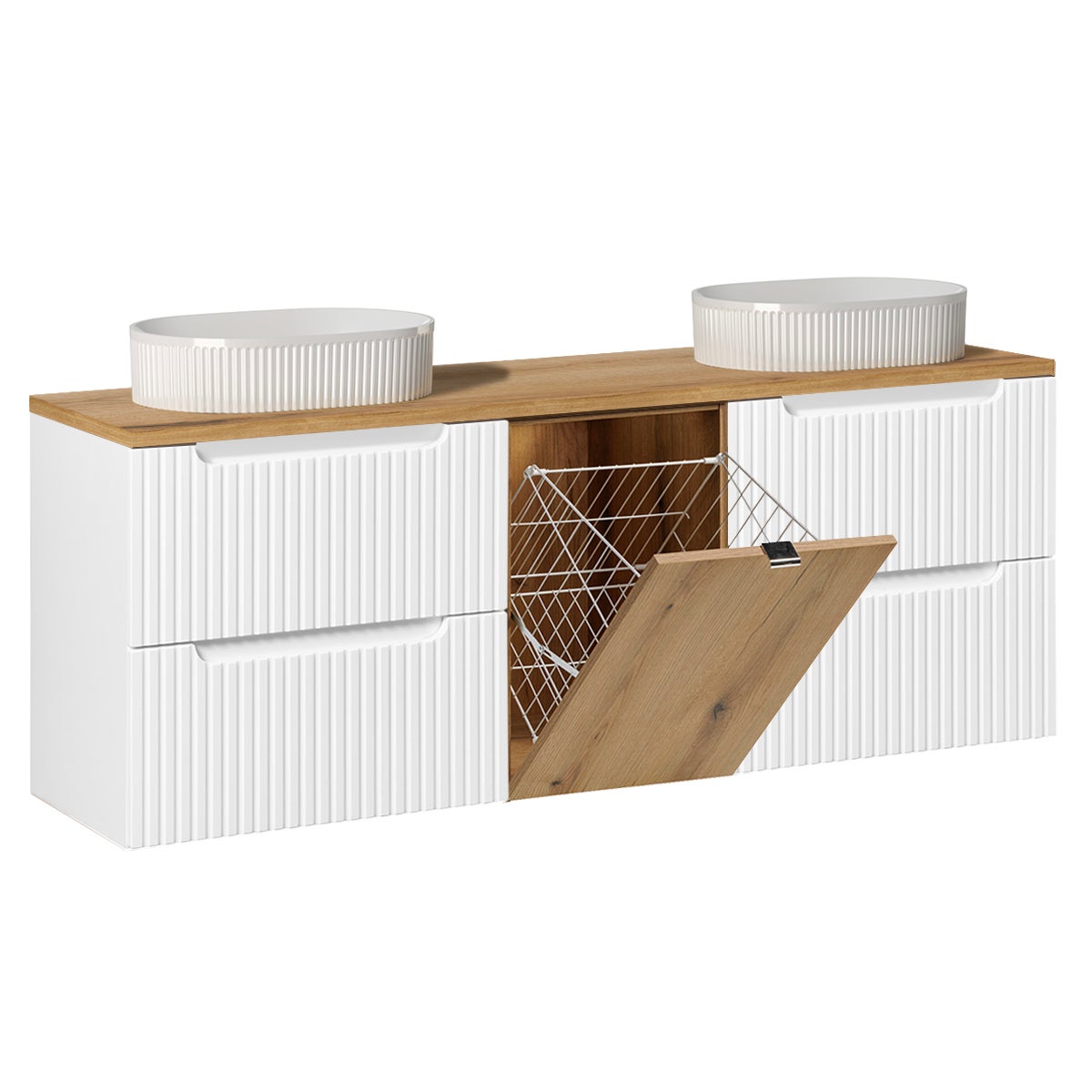 Mueble doble lavabo 160cm cesto riva blanco y madera