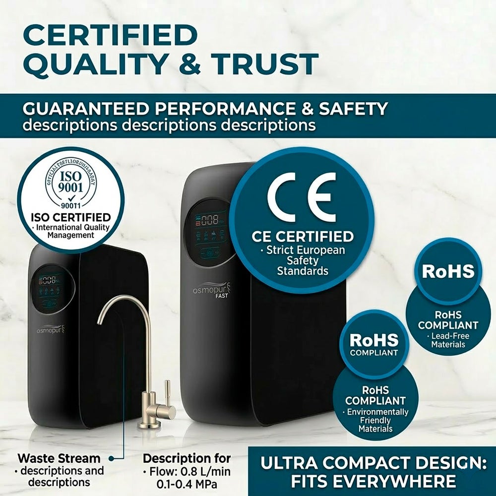 OSMOPUR FAST 800 GPD Osmose Reversa - Sistema compacto de fluxo direto com alta produção de 2,1 L/min - 8