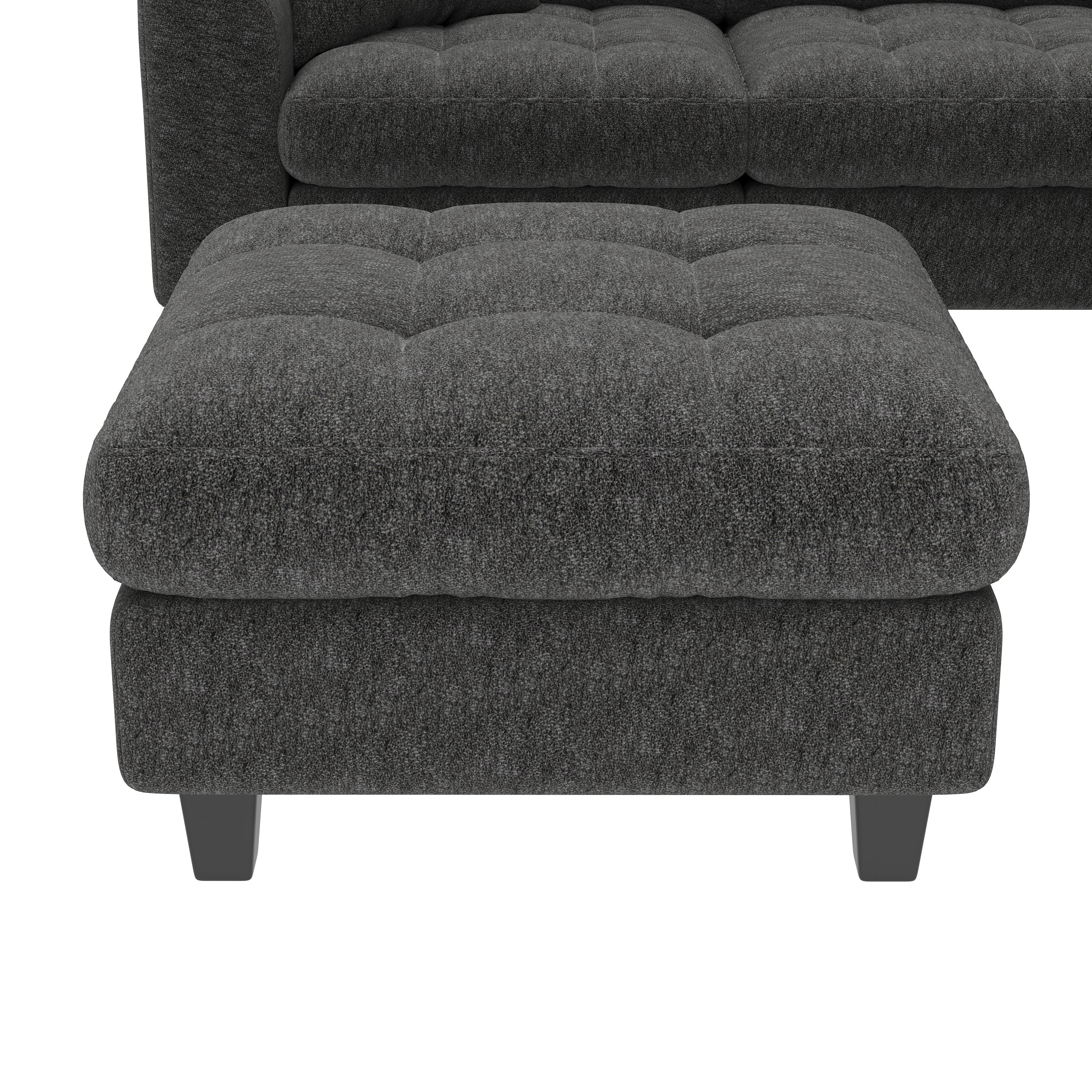 Canapé d'Angle XXL Modulaire en U, 6 Places en Chenille avec Accoudoirs Bibliothèque, Pouf Amovible, Porte-Gobelets et Ports USB/USB-C Intégrés, Gris - 8