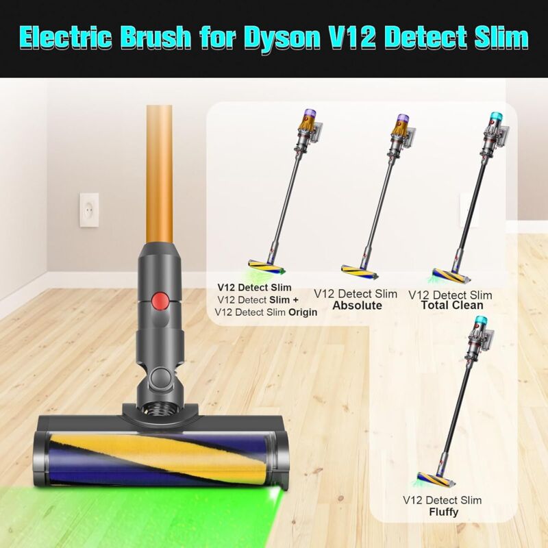 Tête de brosse à rouleau pour Dyson V12 Detect Slim Lumières LED Nettoyage sols durs Angle de rotation 140° Lavable et réutilisable - 2