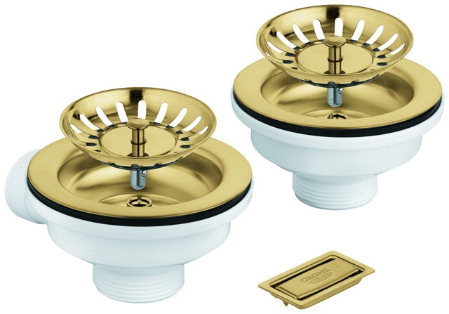 Garniture de vidage GROHE, sans excentrique, pour éviers de cuisine avec 1 bassin, avec élément de recouvrement, 40997GN0, Farbe: Cool Sunrise brossé