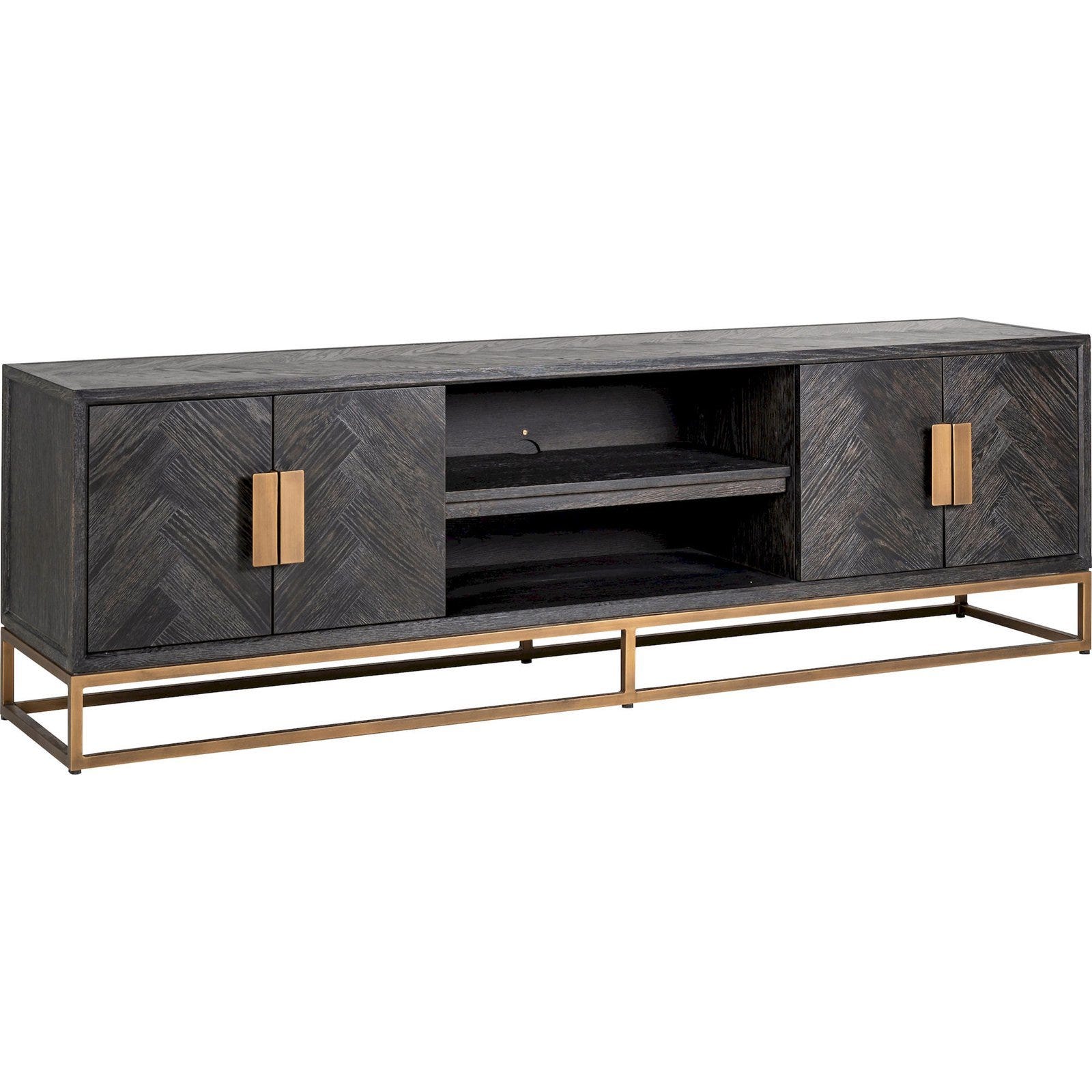 Meuble TV Phoenix XL 140 Cm Bois Et Noir - 2 Portes 2 Étagères Design Loft