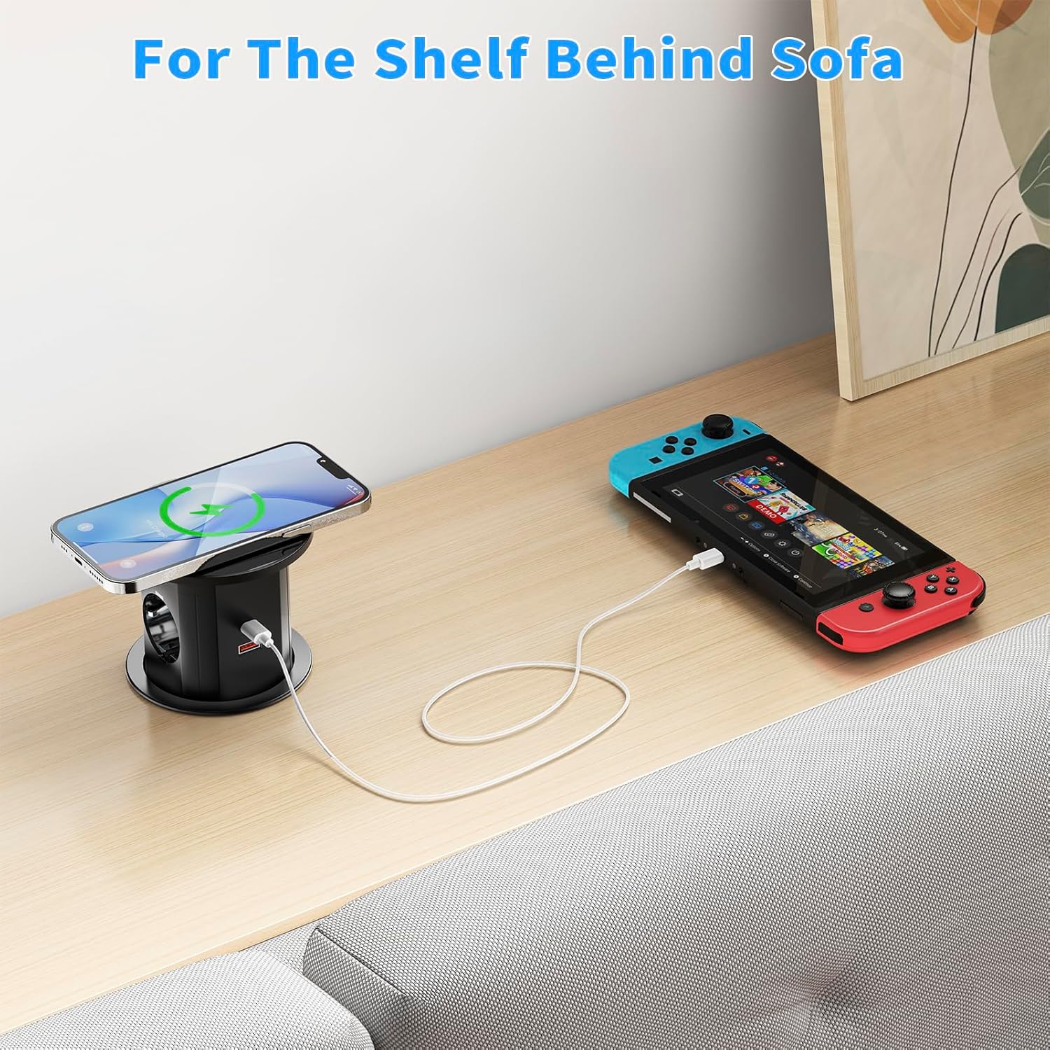 Prise électrique standard européenne avec charge sans fil 15 W, interrupteur, port USB-C de bureau, 1,8 m intégré - 4