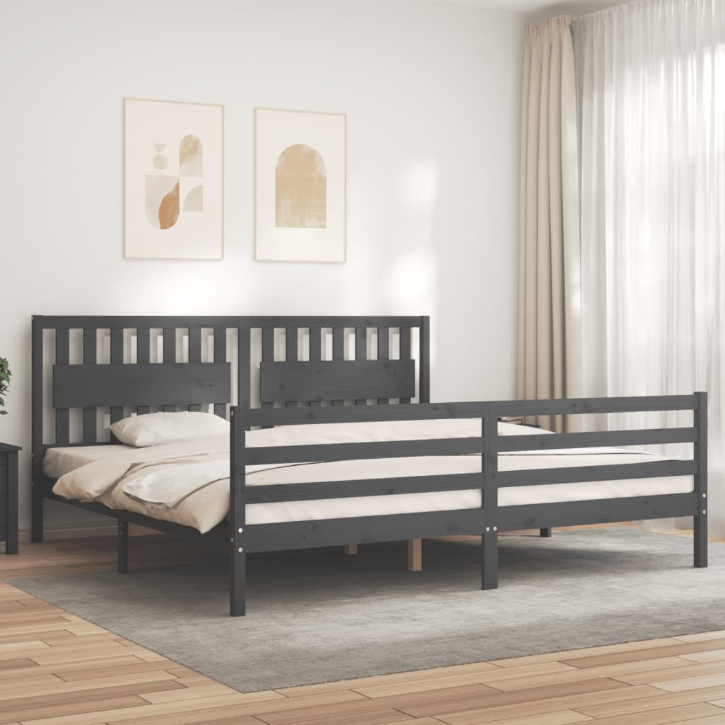 Łóżko Drewniane Szare Rama Łóżka Ze Stelażem Drewniana Łóżko Do Sypialni Pokoju 200x200 cm