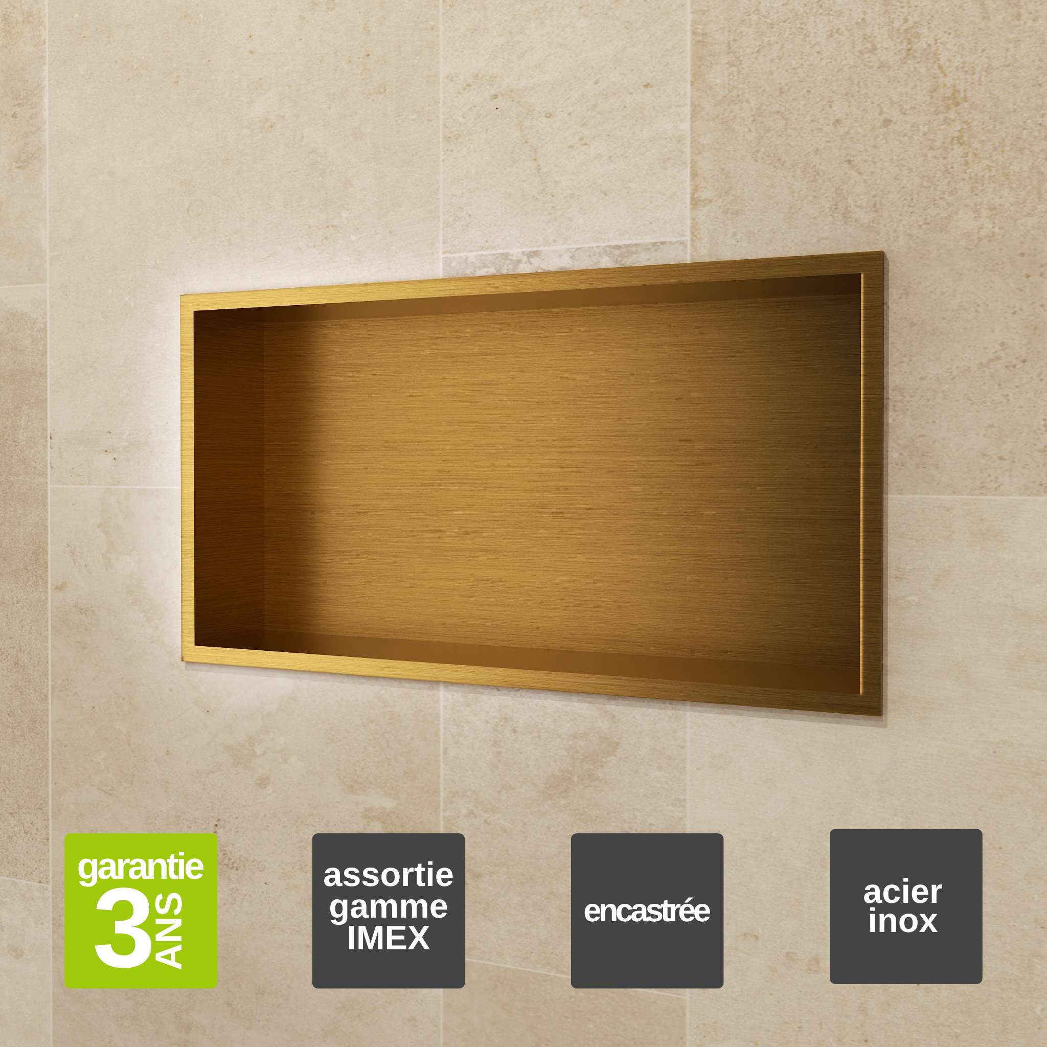Niche De Douche Doré Brossé VidaXL 32x62x9 Cm - Étagère Murale Acier Inoxydable Pour Salle De Bain