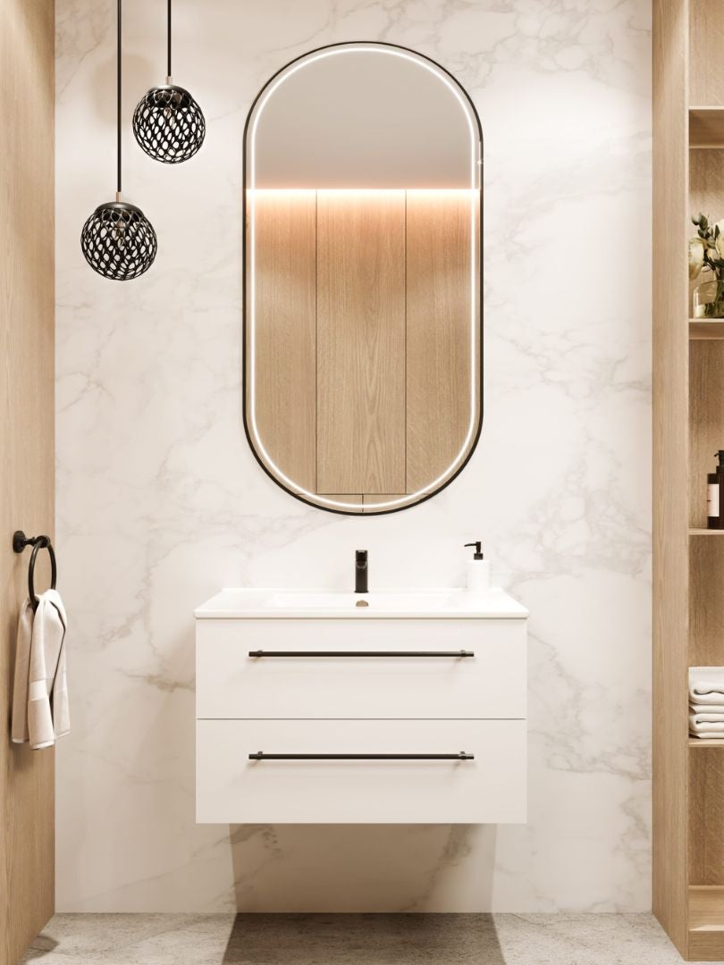 Zestaw szafka łazienkowa z umywalką ceramiczną Uptrend NAVA 80, Biały Mat - uchwyt czarny mat 1 kpl. - 4