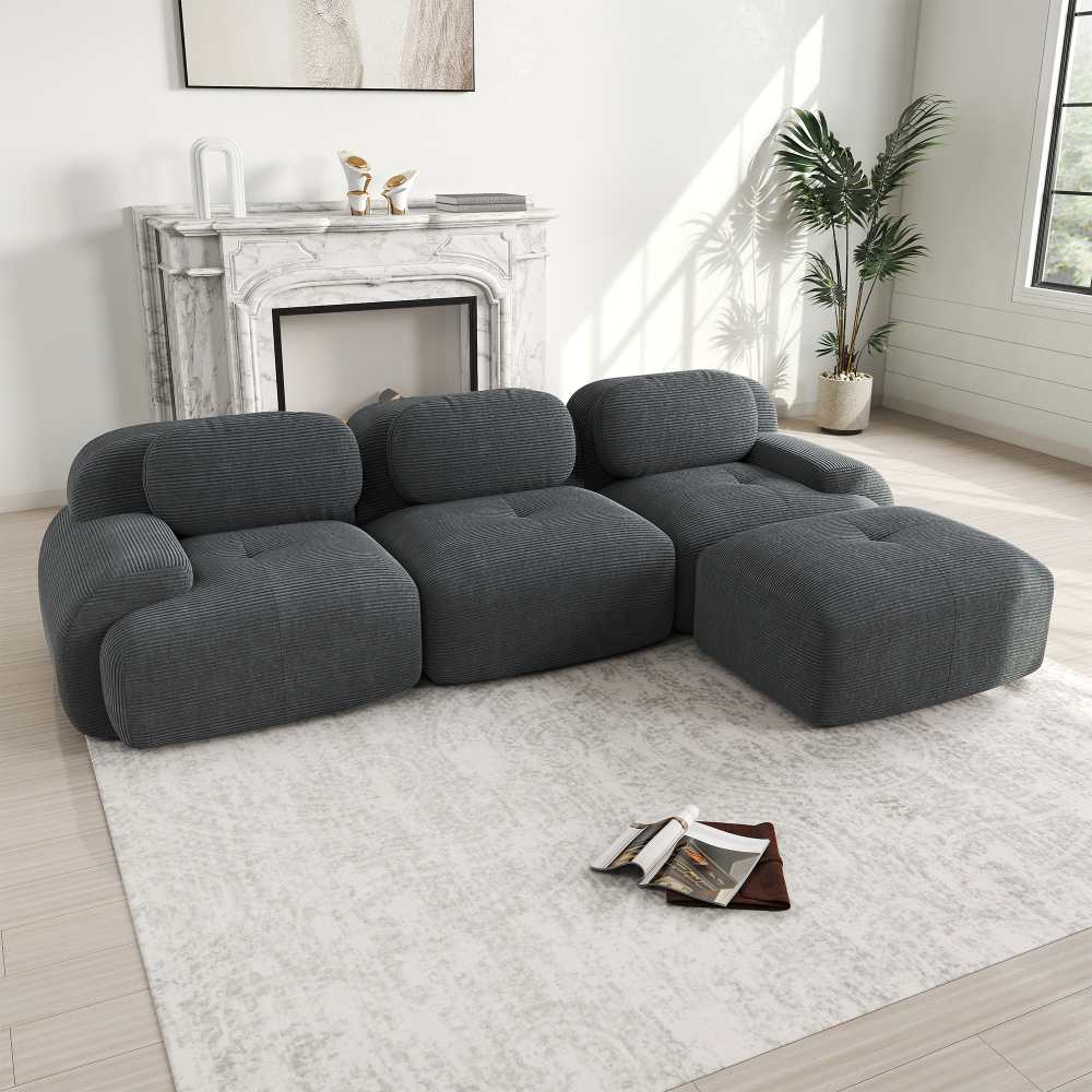 Canapé d’angle modulable ergonomique en tissu côtelé, adapté aux animaux, rembourrage haute élasticité 32D, pour salon et chambre - 3
