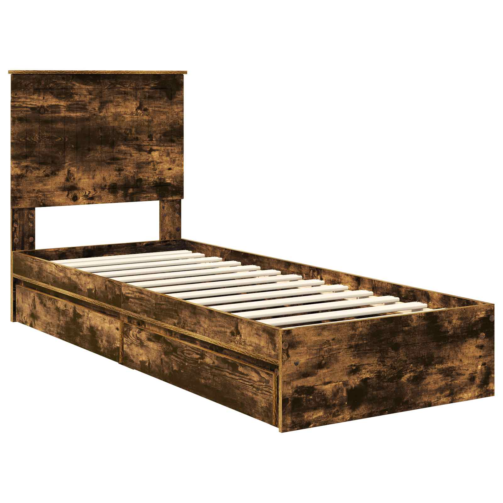 Lit de rangement chêne fumé 75 x 190 cm en panneau de bois - 4