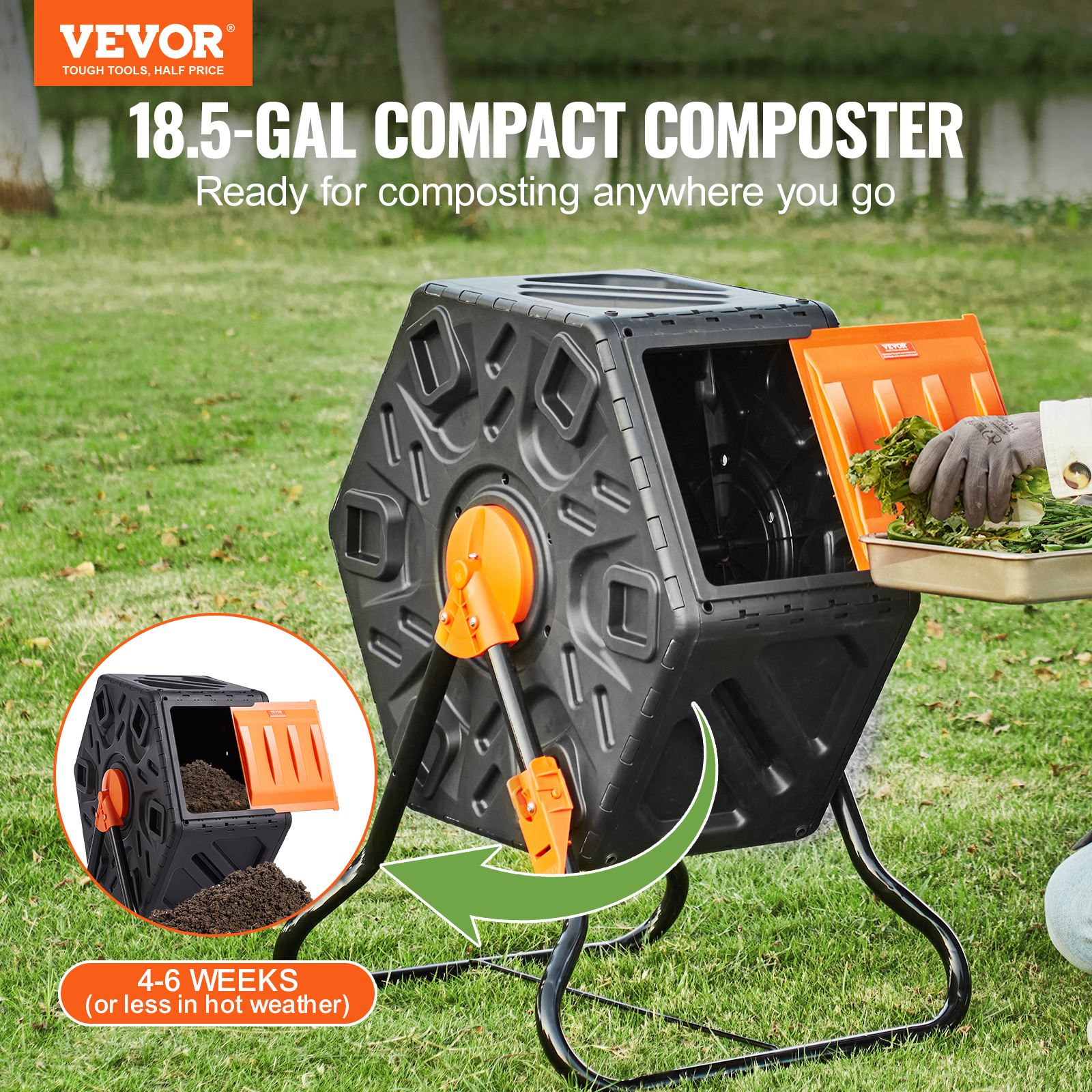 Composteur de Jardin Rotatif VEVOR 70 L Bac à Compost Rotatif 360° en PP et Acier sans BPA Charge 20 kg Chambre Unique pour Compostage des Déchets - 2