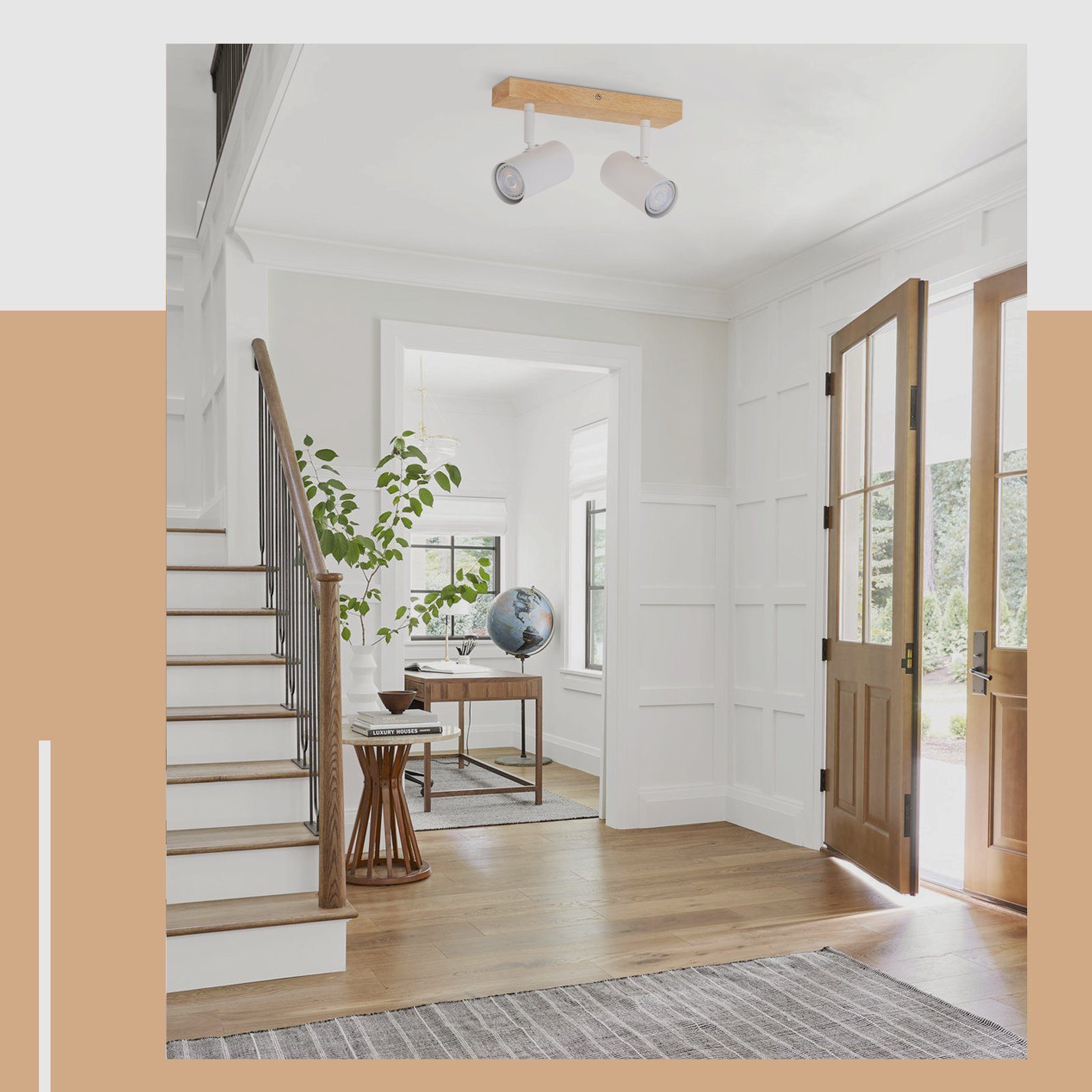 NETTLIFE Foco de Techo 1 Bombilla Lámpara de Pasillo Pasillo de Madera Lámpara de Techo Blanca Metal Moderno GU10 350° para - 8