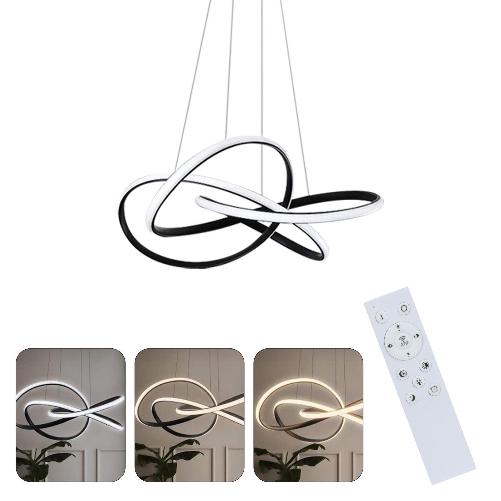 ZMH LED Suspension Lustre hauteur réglable 62W anneau pendentif télécommandé chambre à coucher - 4