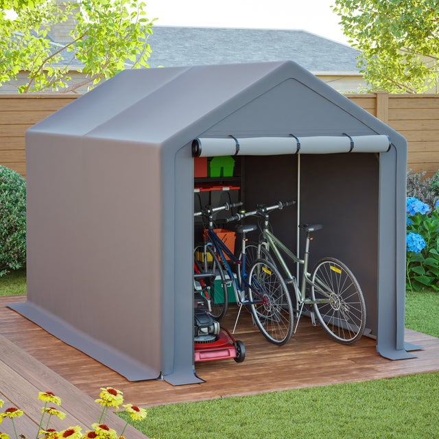 Abri de Jardin Multifonction Gris Foncé, Garage à Vélos, Tente de Stockage pour Outils, Abri de Rangement Extérieur – 296x190x200cm