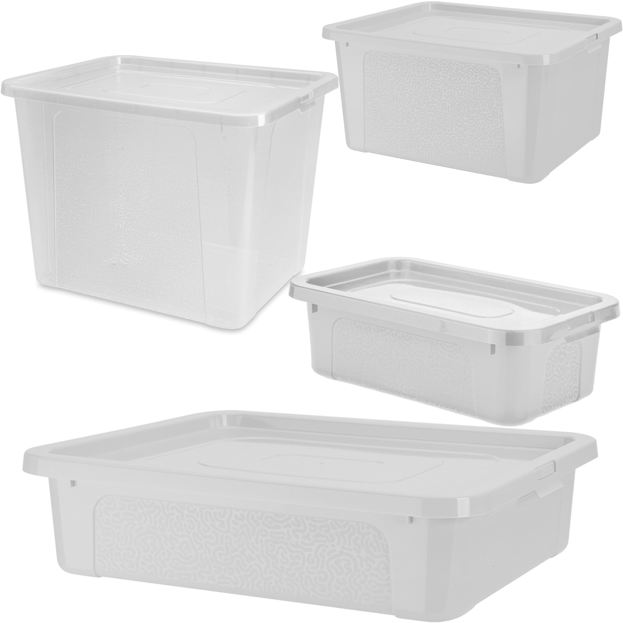 4x Pojemnik Pudło Plastikowe Pojemniki Z Pokrywą MultiBox Przezroczysty 4,5L, 10L, 20L, 30L