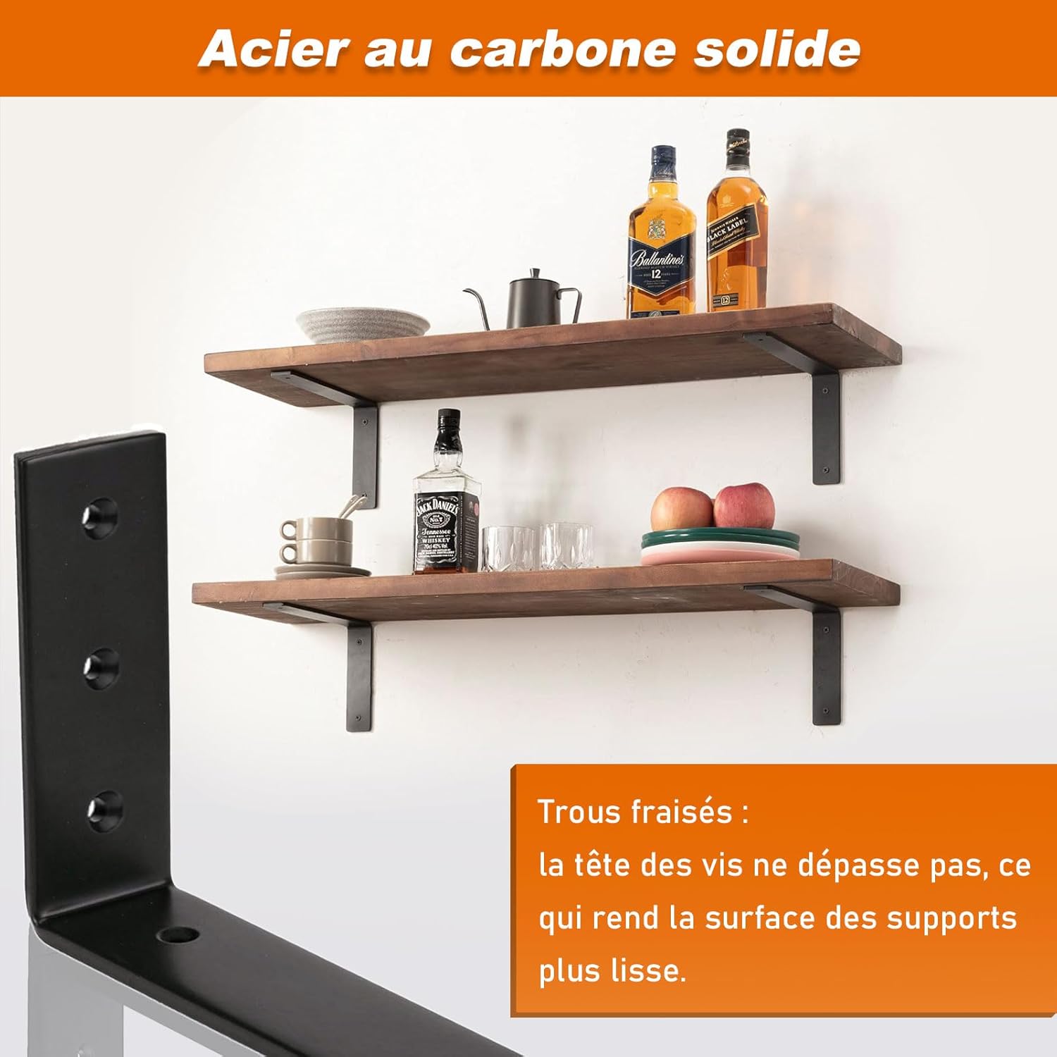 2 Supports D'étagère Murale En Métal Gris – Ultra Robustes, Charge Max 50 Kg, Faciles à Monter
