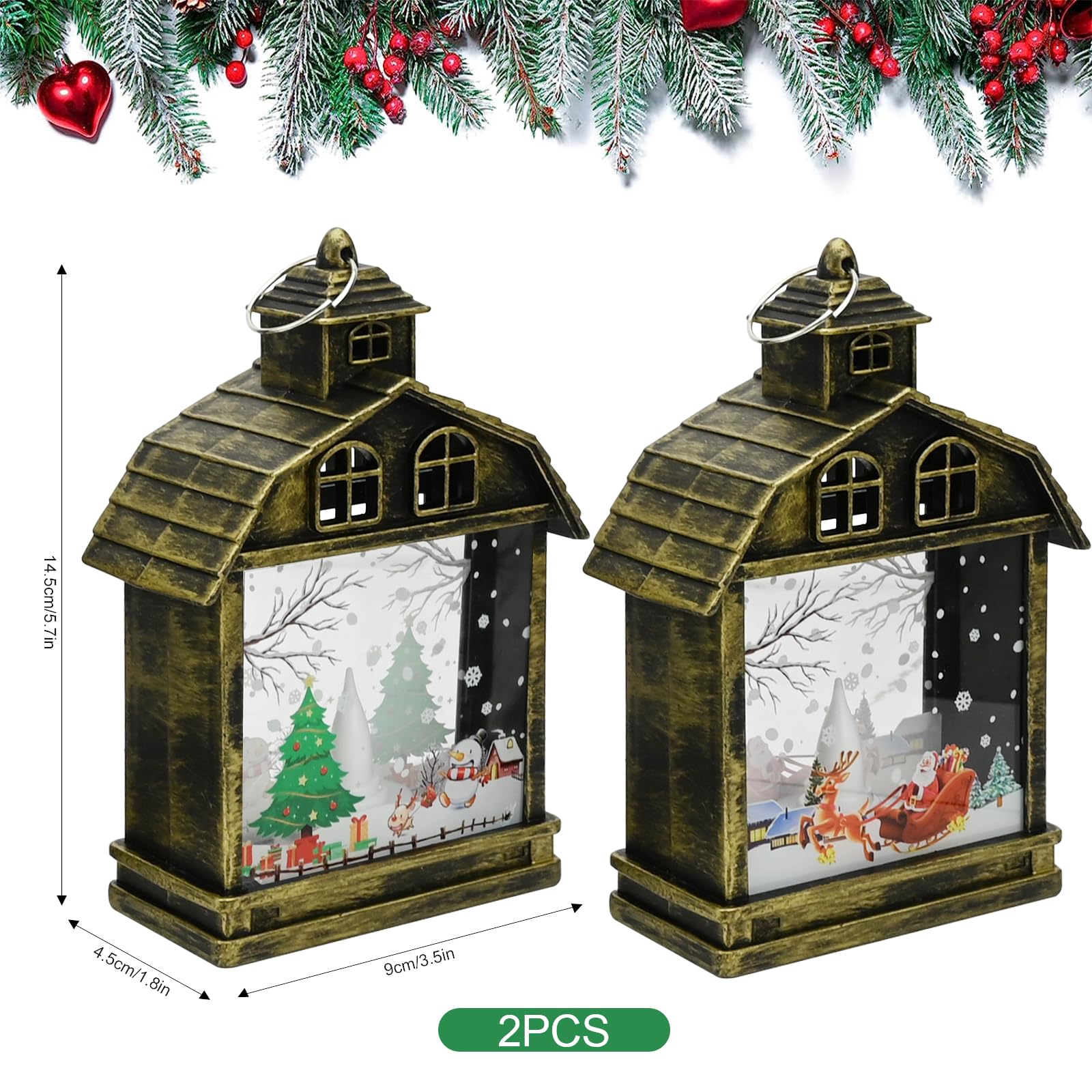 Lanternes de Noël 2 pièces, lustre de décoration de Noël, veilleuses de Noël à piles, lumières chaudes (élan + bonhomme de neige) - 3