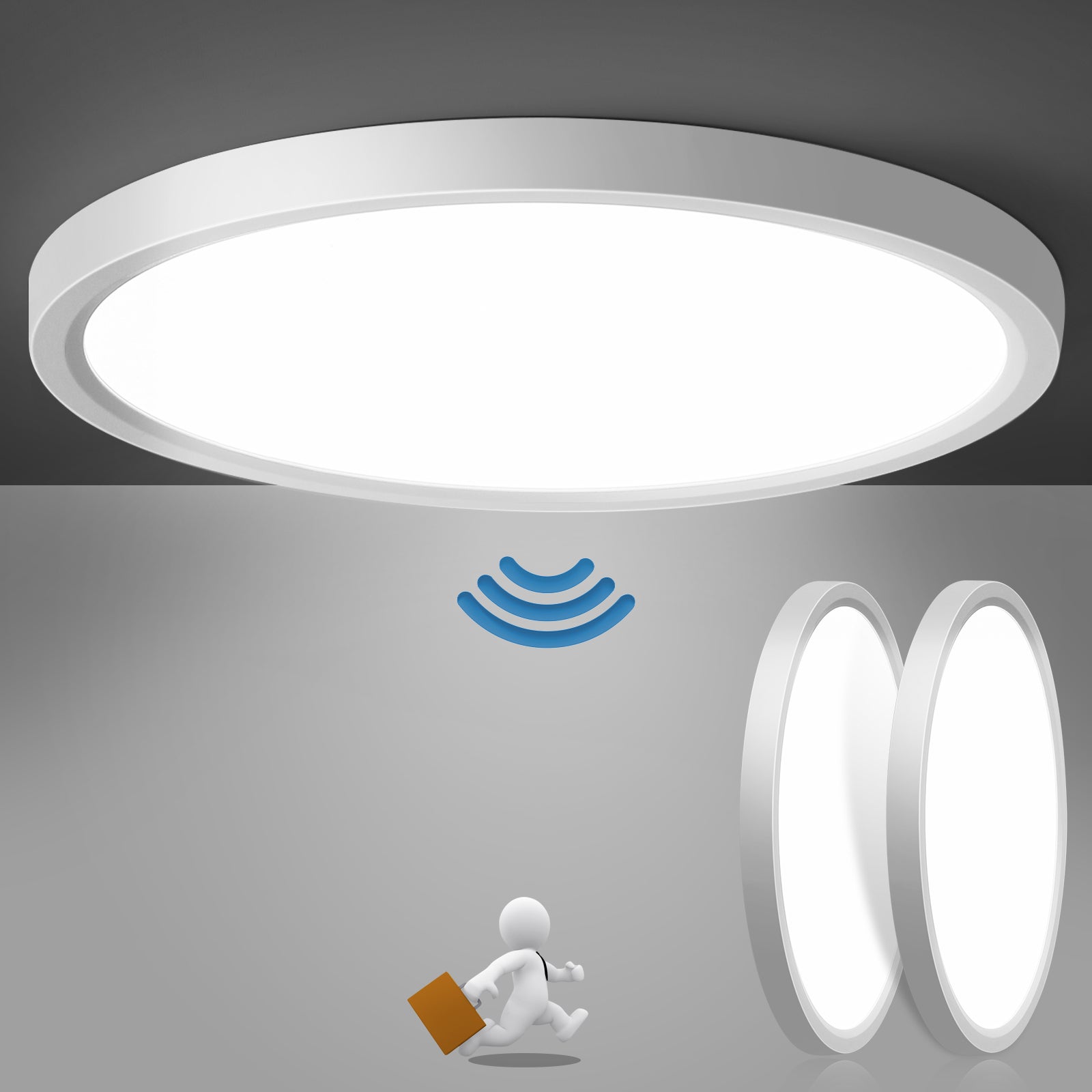 LOVHAUS 2 sztuki oświetlenia sufitowego LED z czujnikiem ruchu radarowym, 24 W 2400 lm