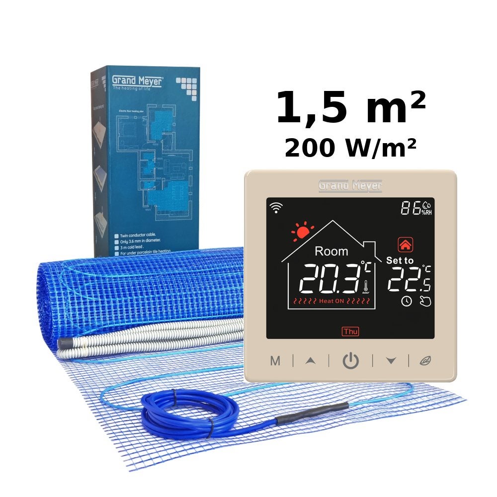 Zestaw do ogrzewania podłogowego 1,5 m², 200 W/m² + termostat SN-15 Wi-Fi programowalny