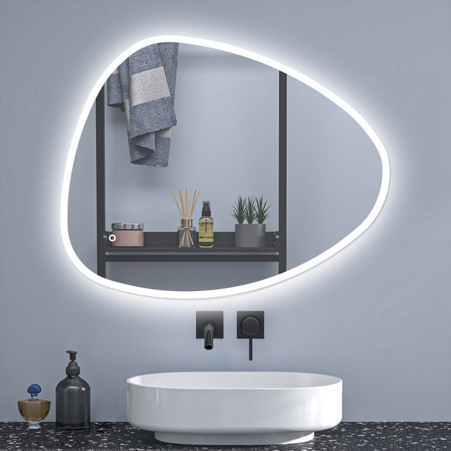 Espejo de baño LED 120×80cm, tres colores regulables, forma irregular, antivaho, memoria de fallo de alimentación
