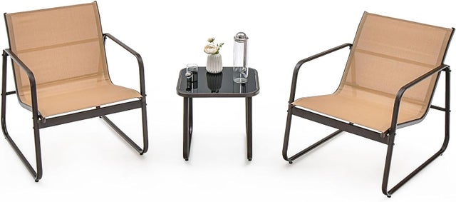 Conjunto de muebles de jardín de 3 piezas para 3 personas, conjunto de muebles de patio de 3 piezas para 3 personas, 2 sillas y mesa de centro de vidr