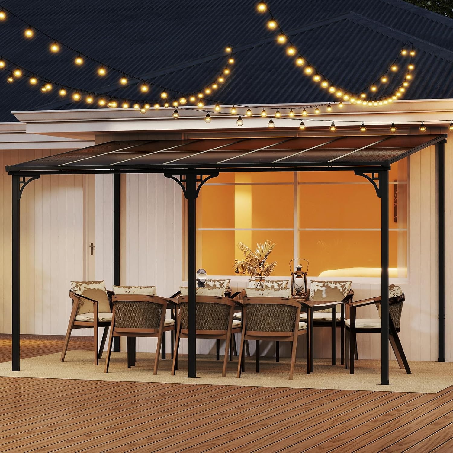 Pergola Ogrodowa z Pochyłym Dachem, 3 x 4 m Altana Ogrodowa z Solidną Metalową Ramą, Wodoodporna, 390 x 285 x 264 cm, Czarna