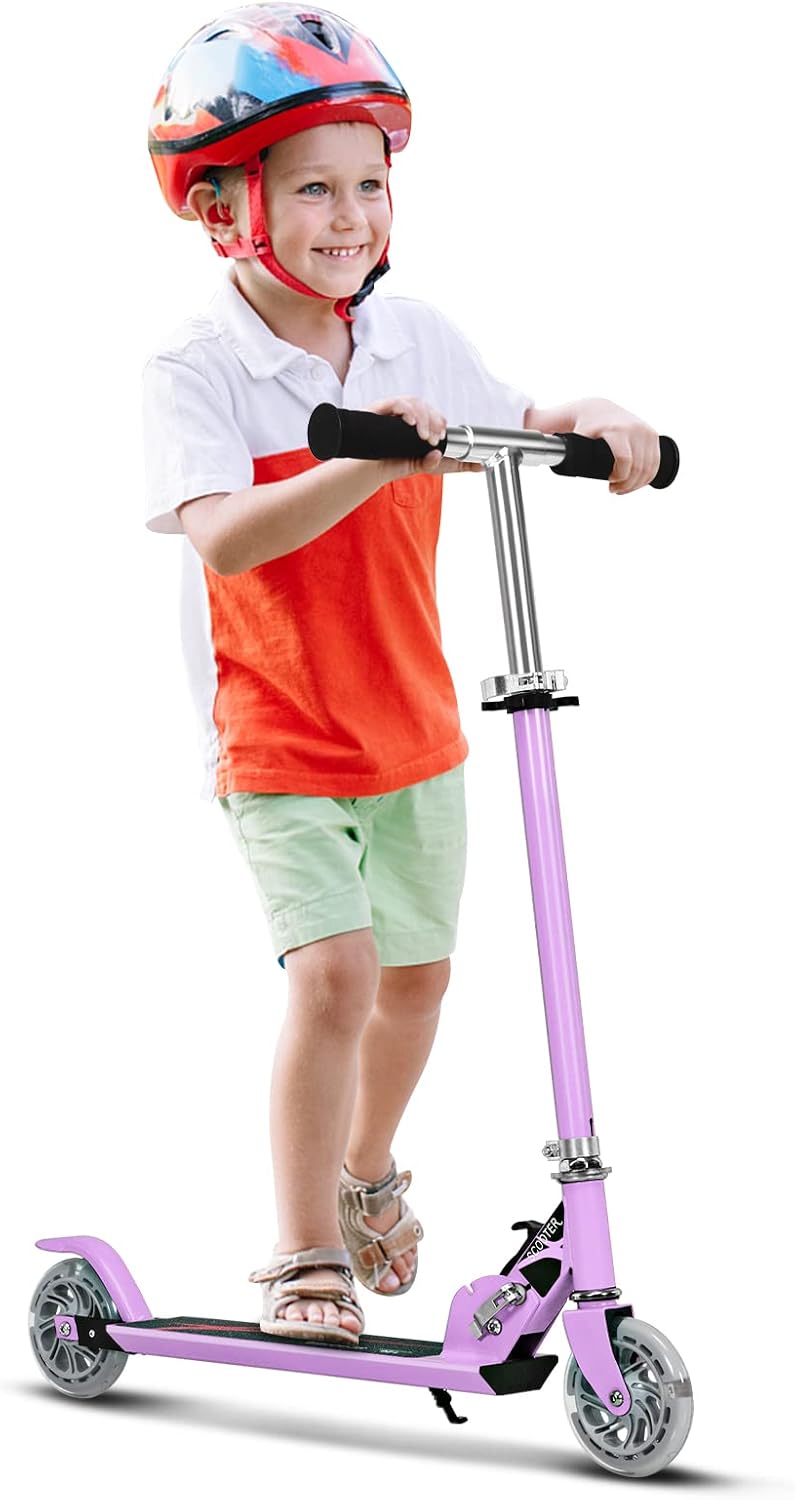 Składana Hulajnoga dla Dzieci, 2 Świecące Koła, Regulowana Wysokość Uchwytu, z Hamulcem na Tylnym Kole, dla Dzieci w Wieku 4-13 Lat, 70x10x63-86 cm