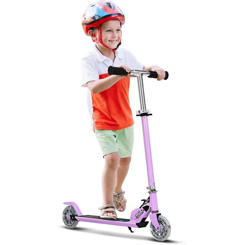 Składana Hulajnoga dla Dzieci, 2 Świecące Koła, Regulowana Wysokość Uchwytu, z Hamulcem na Tylnym Kole, dla Dzieci w Wieku 4-13 Lat, 70x10x63-86 cm