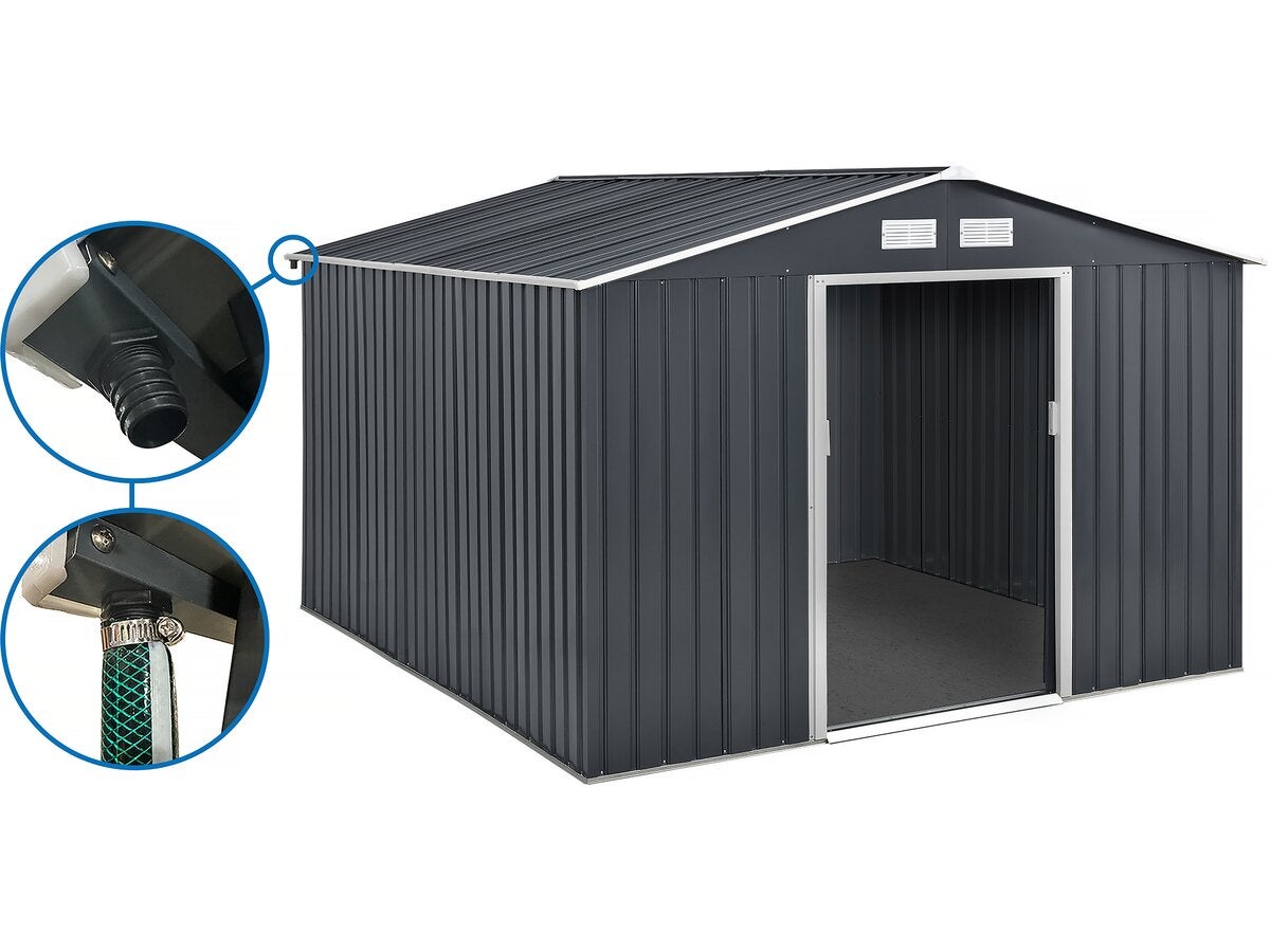 Abri de jardin métal - "Vegas" 12.98 m² avec gouttière - Gris | Leroy