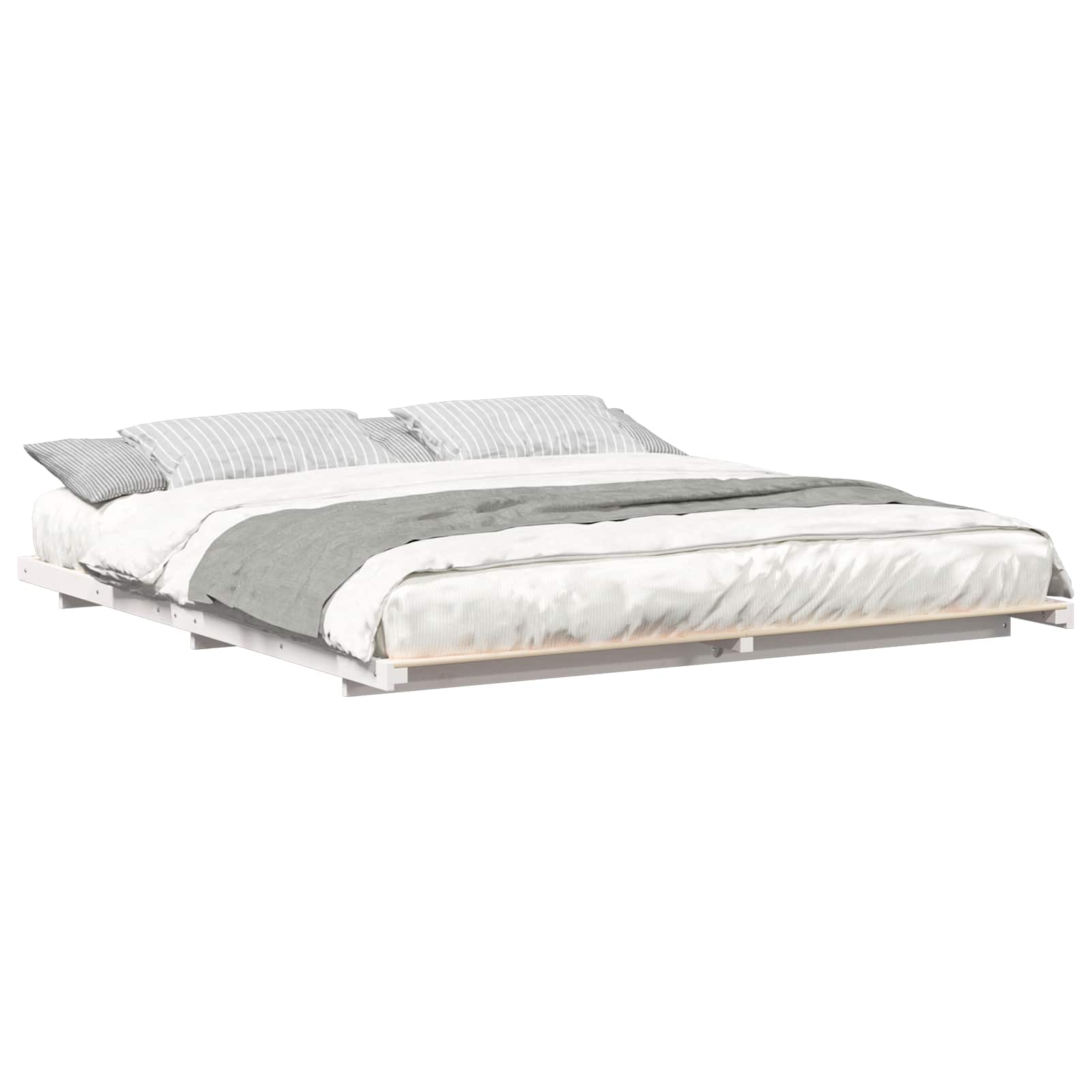 Cadre de lit blanc en pin massif pour la chambre, 200 × 210 cm - 2