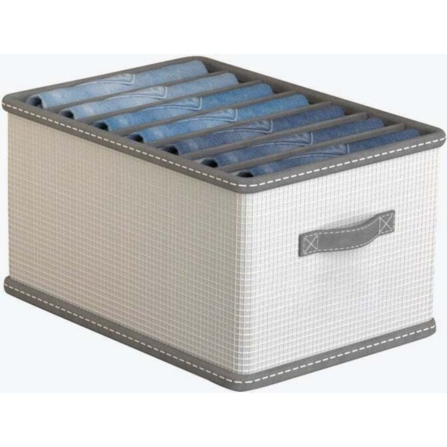 Cesta de almacenamiento plegable, caja para guardar ropa, organizador de prendas, 7 compartimentos grandes, color gris beige.