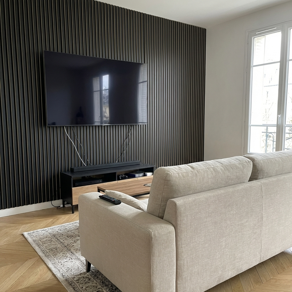 Lot de 4 - 240x60 - Panneaux Tasseaux - Noir Mat - Feutrine Noir - 8
