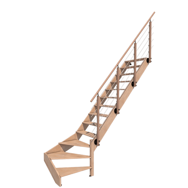 Escalier bois quart-tournant droit avec garde-corps, Novesta KORDO