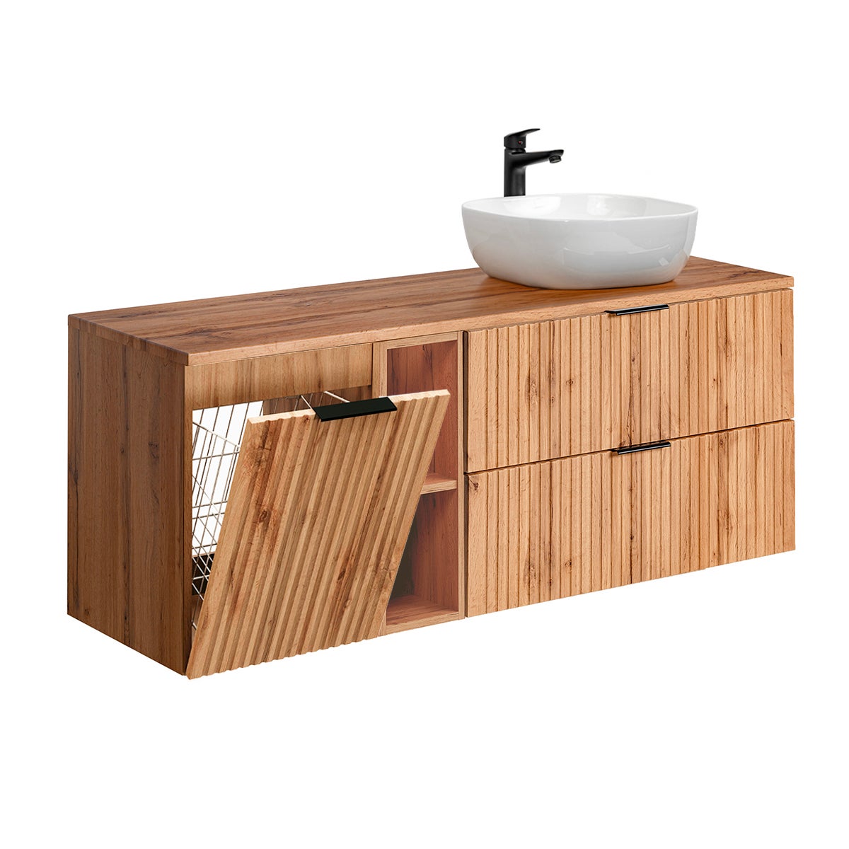 Mueble lavabo individual 140cm 2 compartimientos cesto de ropa Adriel ...