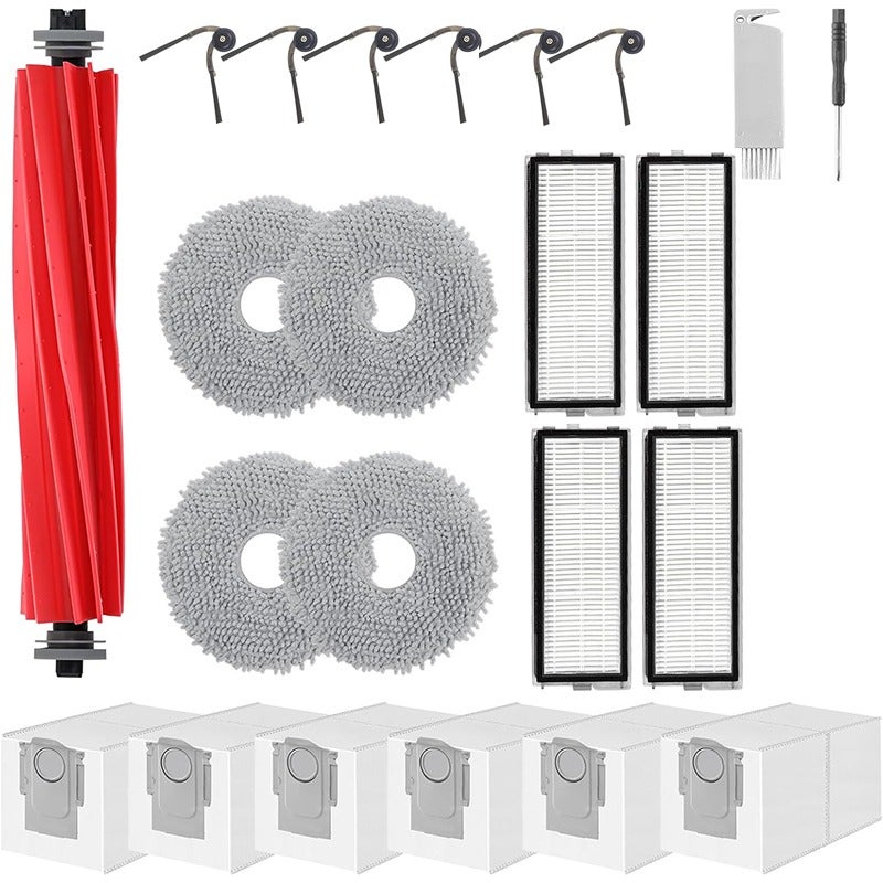 Pleafind 26 pièces d'accessoires pour Robot aspirateur Roborock Saros 10R - 2 brosses principales, 6 Sacs à poussière, 4 lingettes de Nettoyage, 4 Wipers latéraux, 4 filtres, 4 brosses latérales