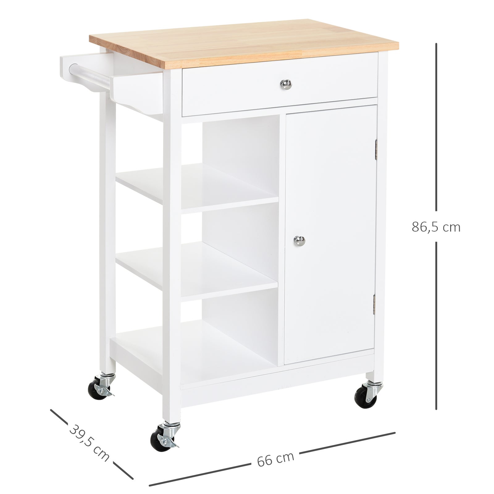 Essenza  Carro De Cocina Multifuncional 1 Cajón 1 Armario 3 Estantes 66X39,5X86,5Cm Blanco , Leroy Merlin