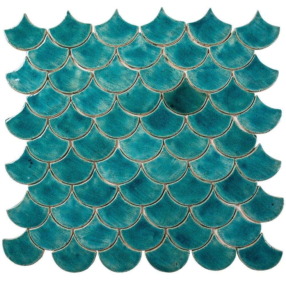 Azulejos a escala turquesa, azul 'turquoise cenote' 0,3 m²/paquete, 49 azulejos 10,2×9 cm - baño, cocina, salón