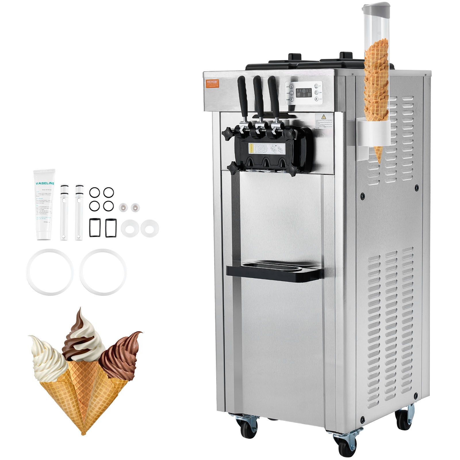 Maszyna do lodów miękkich VEVOR komercyjna 21 do 31 L h stal nierdzewna profesjonalna soft serve do lodziarni gastronomii