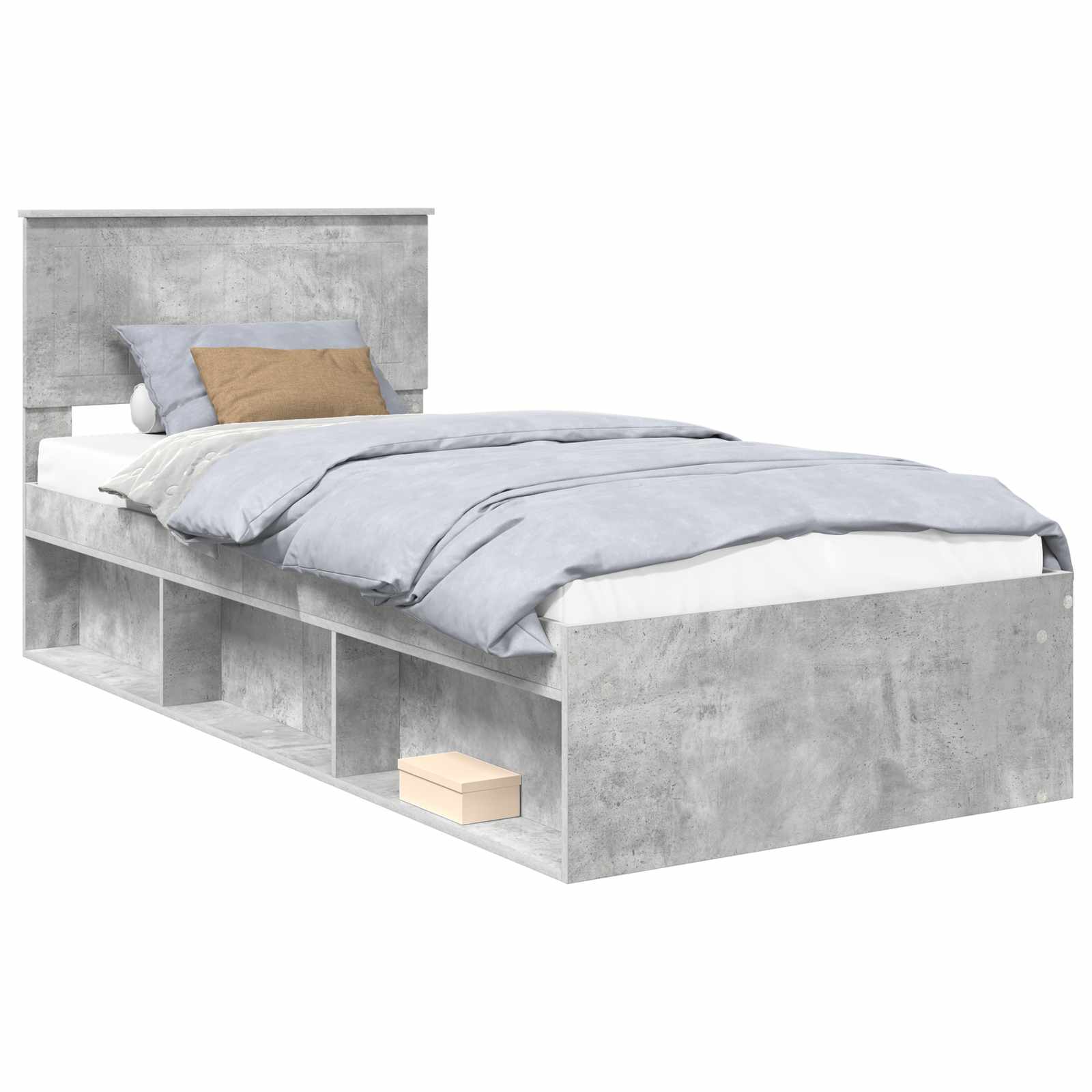 Cadre de lit avec tête de lit gris béton 90 x 190 cm pin massif - 2