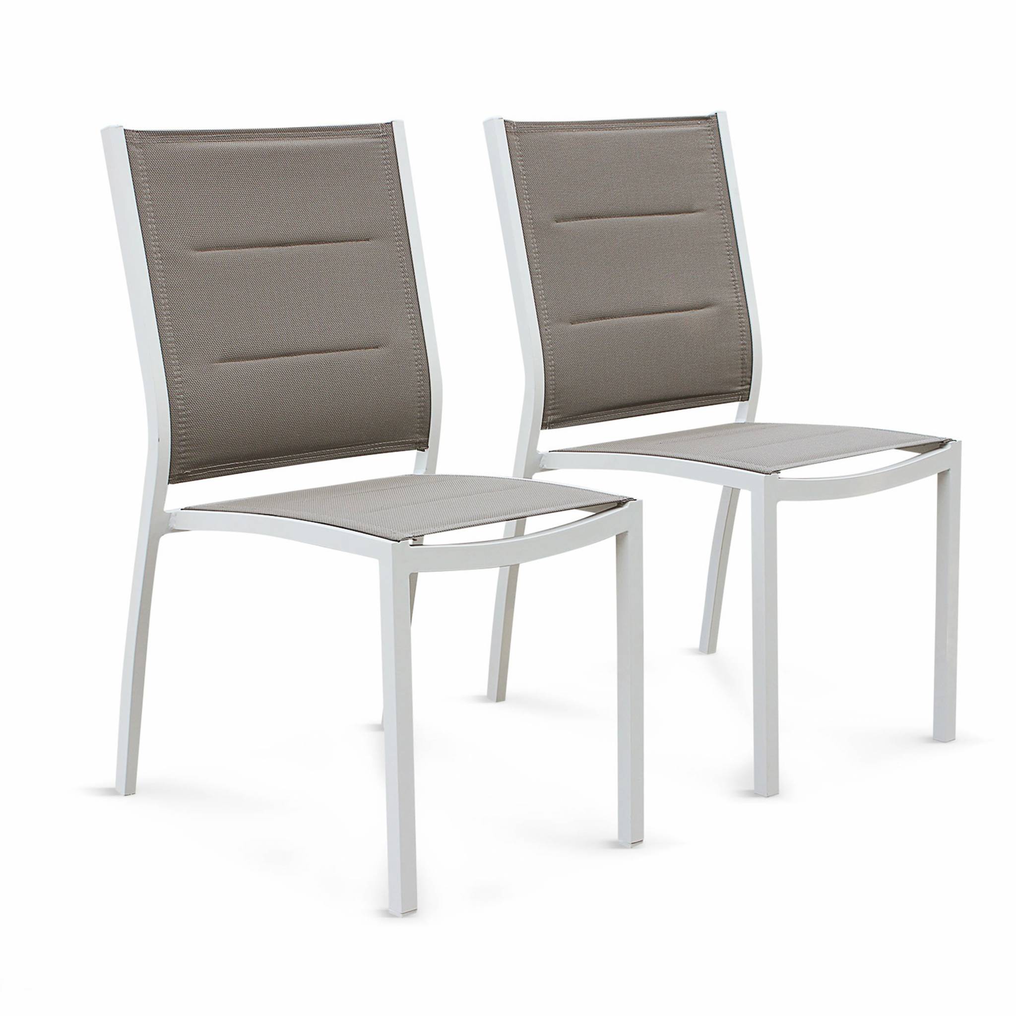 Table de jardin extensible aluminium + 8 assises - Chicago Blanc / Taupe - Table extensible 175/245cm avec rallonge et 8 assises en textilène - 6