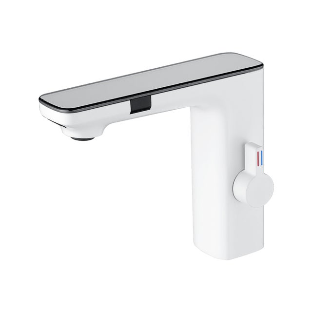 Robinet de lavabo à capteur intelligent, robinet mitigeur d'eau chaude et froide, robinet automatique sans contact G1/2 Blanc