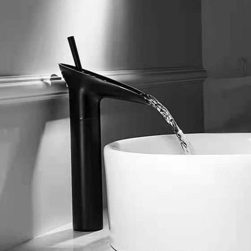 Robinet de lavabo de salle de bain, robinet cascade, mitigeur rétro noir à poignée unique, eau chaude et froide réglables. - 6