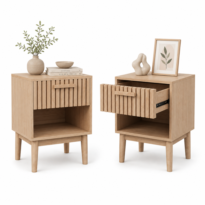 Table de Chevet Lot de 2, Table de Nuit avec 1 Tiroir, Chevet de Lit pour adulte et enfant, Table d'appoint pour Chambre, Salon, 40x35x55cm, Naturel - 9