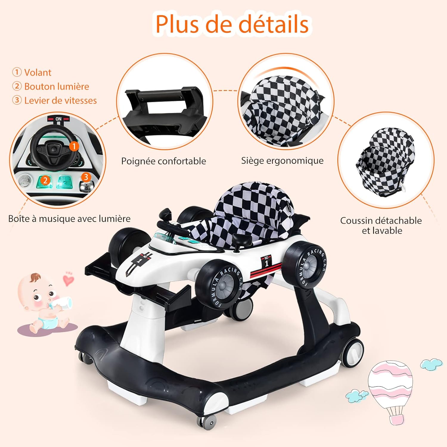 COSTWAY Trotteur Bébé Garçon Fille Avec 3 Hauteur | FindTheDeal