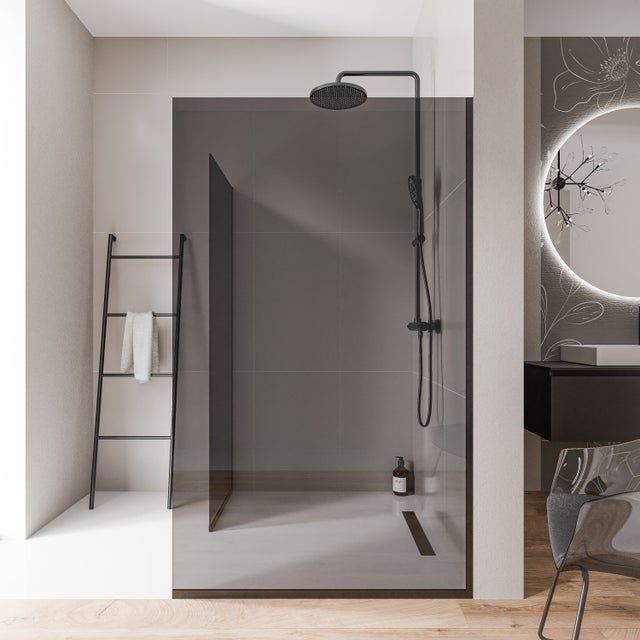 Bernstein Kabina prysznicowa Walk-In EX102 szkło ESG 10mm - 2 ścianki profil ścienny i podłogowy czarny mat 80x90cm