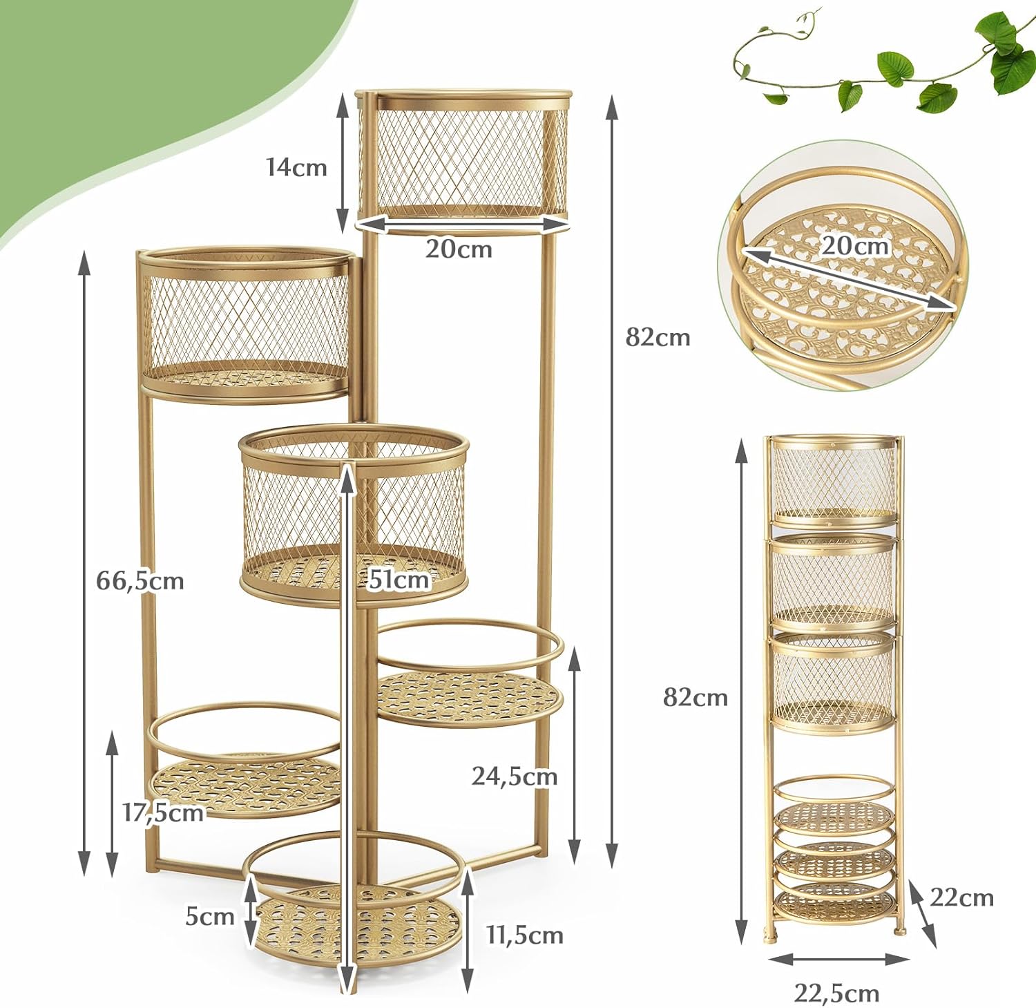Support pour Plantes à 6 étages en Métal, Support de Pots de Fleurs Pliable, Support de Pots de Fleurs Or pour l'Intérieur - 5