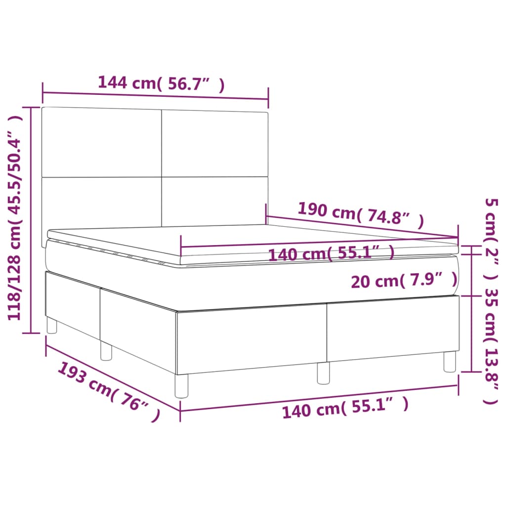 Sommier à lattes de lit avec matelas LED Gris foncé 140x190 cm vidaXL - 7