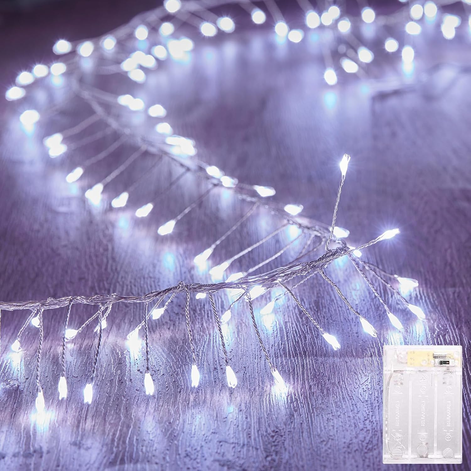 Lampa wróżkowa na baterie, długości 3 metrów, ze 120 koralikami LED, idealna do robienia wianków z kwiatów, w kolorze białym.
