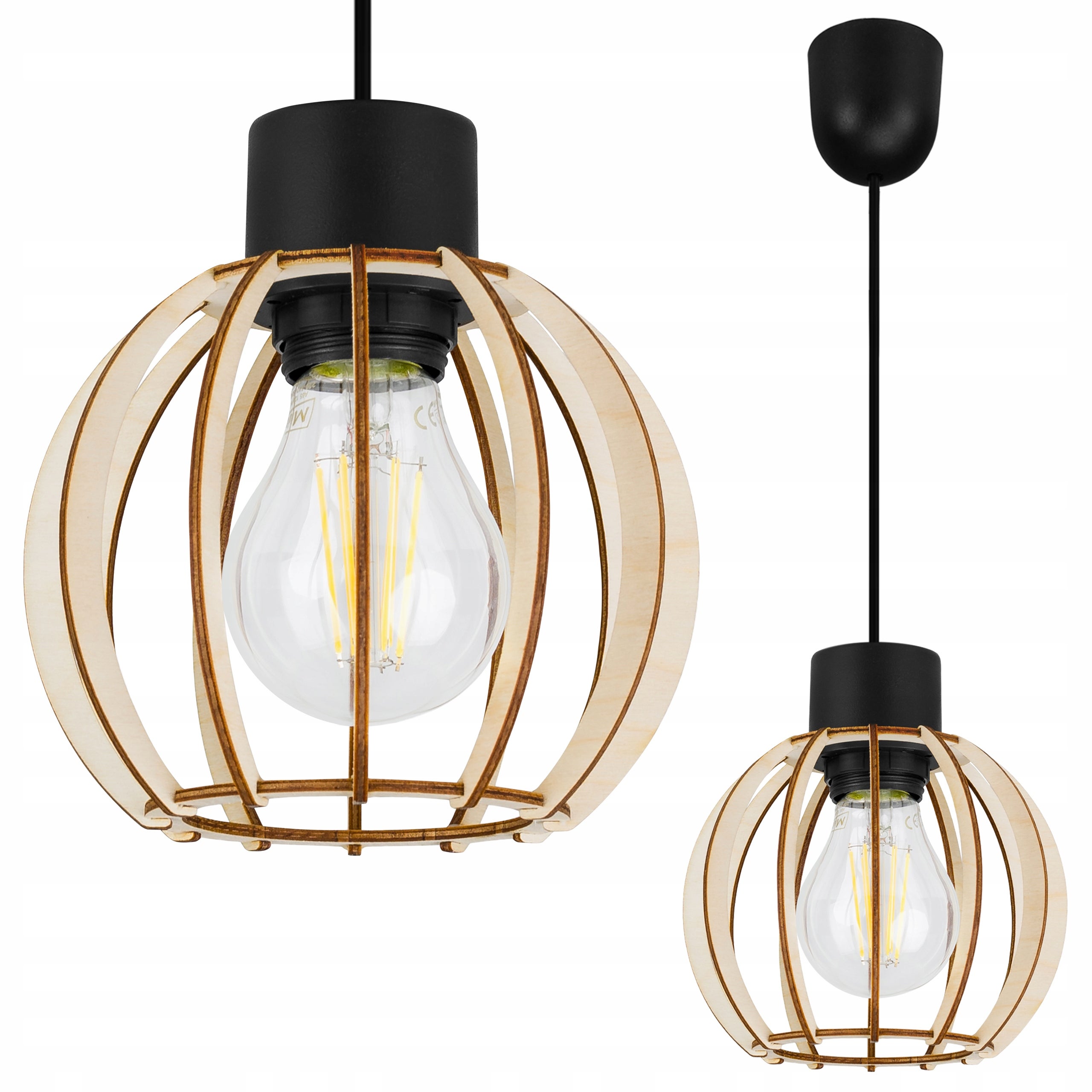 Lampa sufitowa wisząca boho Timber 1xE27 klosz drewniana kula beżowa Light Home LH